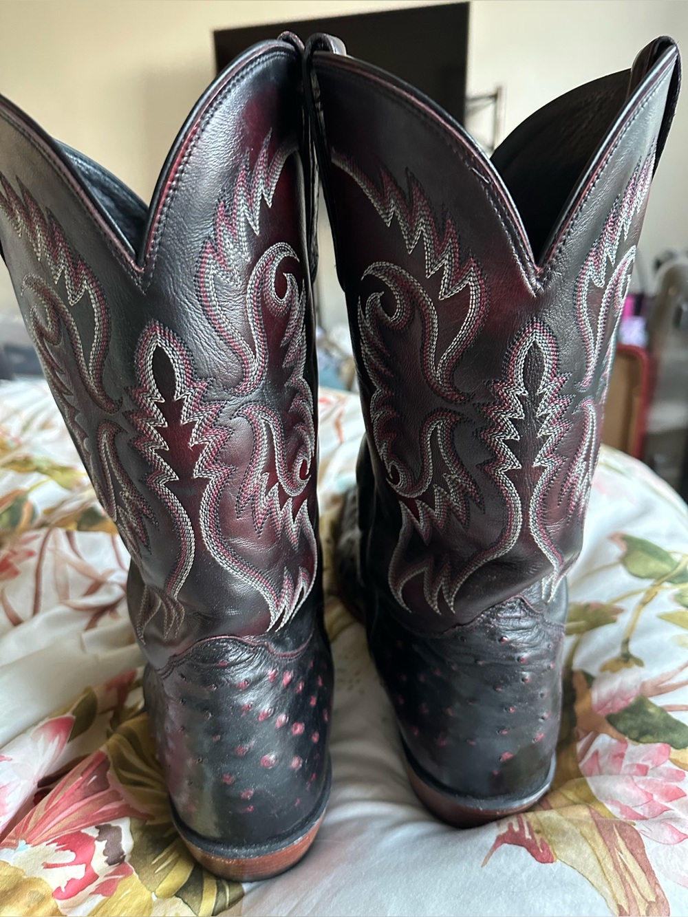 Nocona Black and Burgundy mens Cowboy Boots - Picture 3 of 10